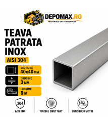 Teava patrata inox AISI 304, 40 x 40 x 3 mm, 6 metri Teava patrata inox AISI 304, 40 x 40 x 3 mm, 6 metri